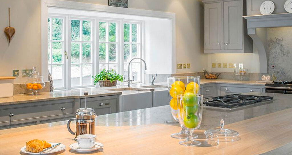 Maximising space in your interiors - tips from award winning Dublin interior design studio, Maria Fenlon. Image shows fresh kitchen design