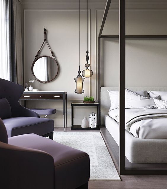 Bedroom design - purple accents. Maria Fenlon interior design